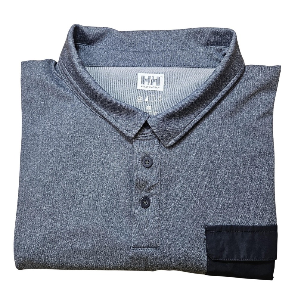 Helly Hansen Polo Shirt Mens‎ 2XL Gray Navy Performance Pocket Workwear Outdoor